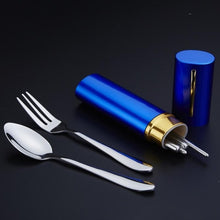 Load image into Gallery viewer, 3Pcs/Set Outdoor Travel Picnic Spoon Fork Cutlery Set Camping Hiking Sanitary Tableware Stainless Steel Chopsticks Ultralight#2