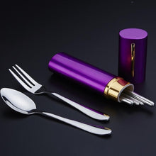 Load image into Gallery viewer, 3Pcs/Set Outdoor Travel Picnic Spoon Fork Cutlery Set Camping Hiking Sanitary Tableware Stainless Steel Chopsticks Ultralight#2