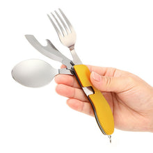 Load image into Gallery viewer, Camping Tableware Outdoor Cooking Supplies 4 In 1 Spoon Folding Pocket for Picnics Hiking Survival Multifunction Kamp Tools