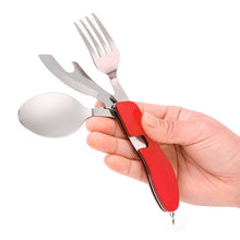 Load image into Gallery viewer, Camping Tableware Outdoor Cooking Supplies 4 In 1 Spoon Folding Pocket for Picnics Hiking Survival Multifunction Kamp Tools