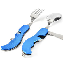 Load image into Gallery viewer, Camping Tableware Outdoor Cooking Supplies 4 In 1 Spoon Folding Pocket for Picnics Hiking Survival Multifunction Kamp Tools