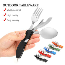 Load image into Gallery viewer, Camping Tableware Outdoor Cooking Supplies 4 In 1 Spoon Folding Pocket for Picnics Hiking Survival Multifunction Kamp Tools
