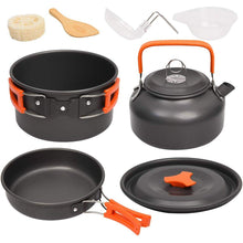 Load image into Gallery viewer, Camping Cookware Kit Outdoor Aluminum Cooking Set Water Kettle Pan Pot Travelling Hiking Picnic BBQ Tableware Equipment
